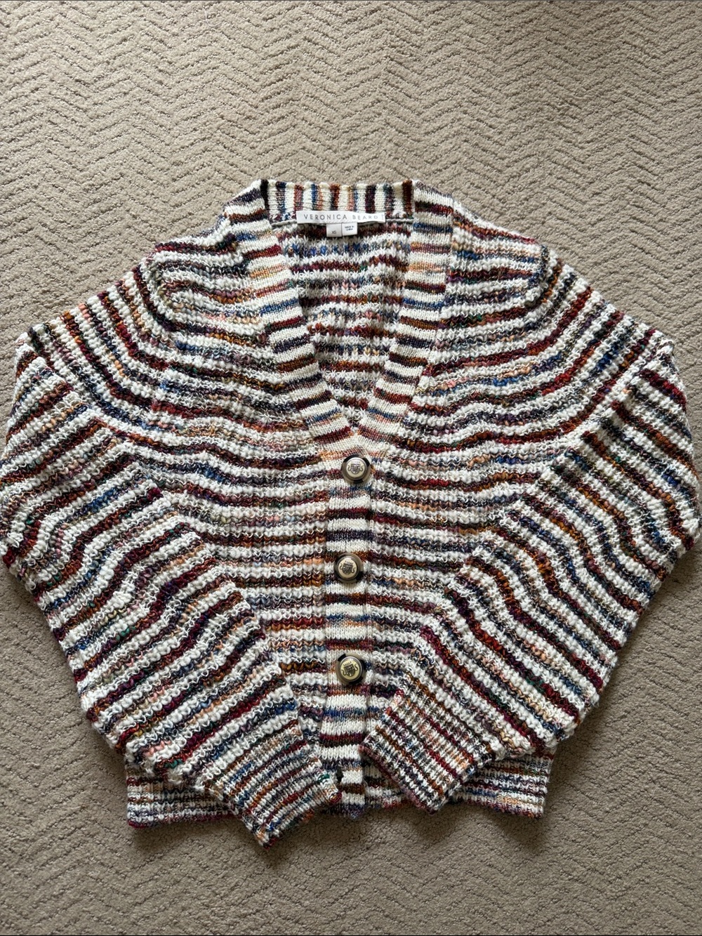 Veronica Beard Cream Multistripe Knit Cardigan